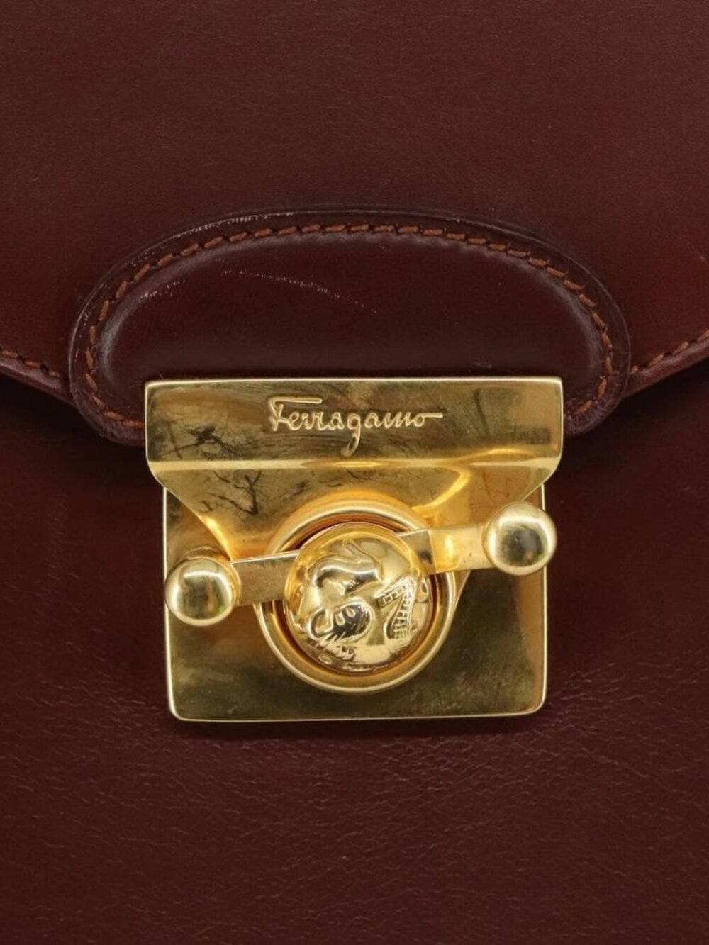 Salvatore Ferragamo Hand Bag Leather Brown Gold Auth mr885 - Picture 12 of 16